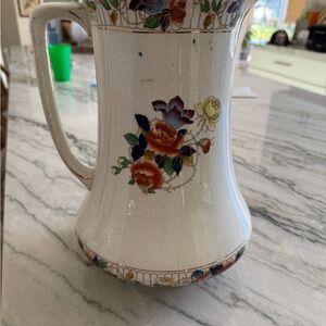 Antique Fenton England Floral Ceramic Base with Blue Accent